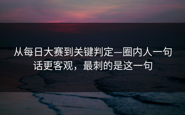 从每日大赛到关键判定—圈内人一句话更客观，最刺的是这一句